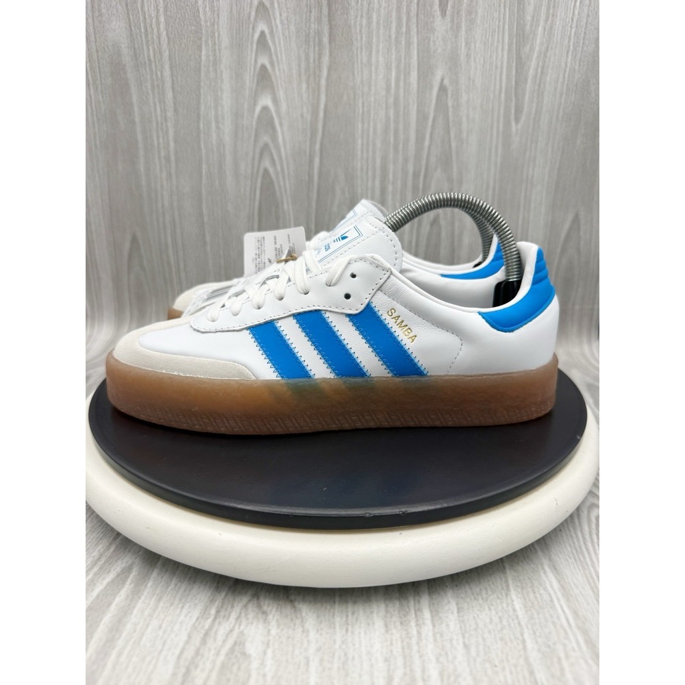 adidas Samba Mens 4.5 Womens 5.5 White Bright Blue Platform Chunky Shoes JQ1236